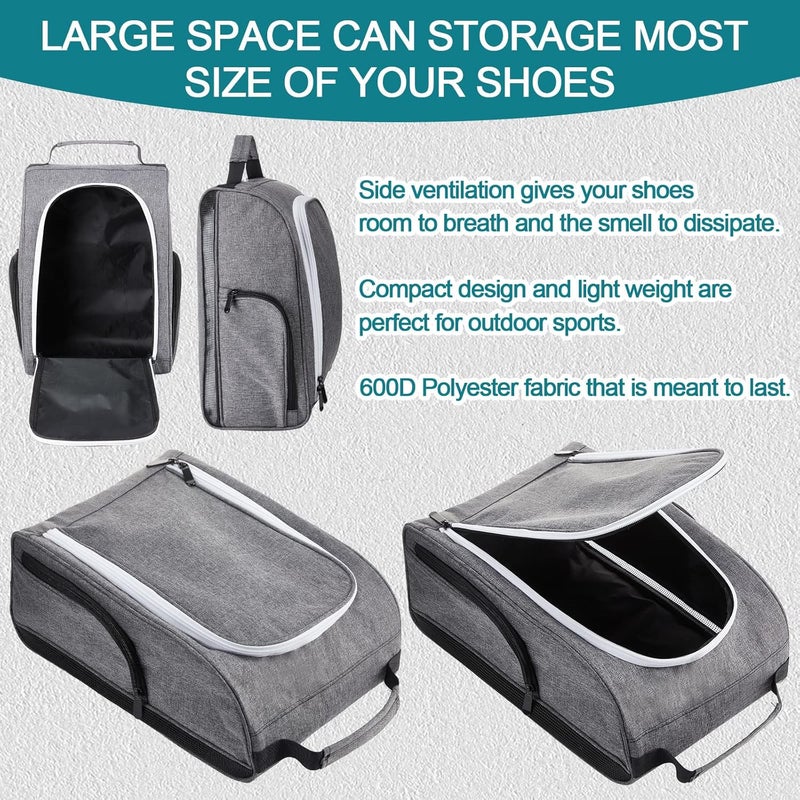 Funtery 2 Pcs Golf Shoe Bag for Travel Zippered Sports Shoe Carrier Tote Bags Golf Accessories with Ventilation Outside Pocket for Balls Tees Socks Accessories Men Women - Image 4